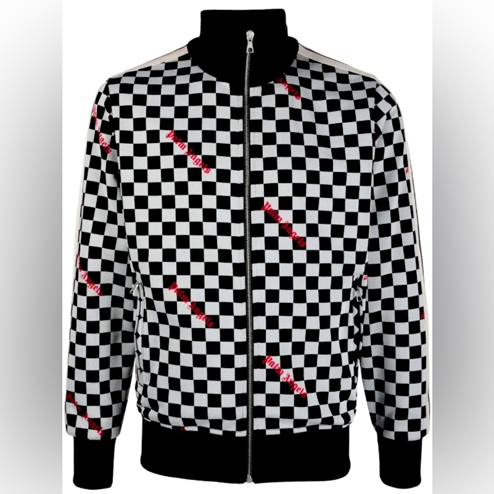 Palm Angels Damier Black and White Checkered Zip-Up Track Jacket size L
